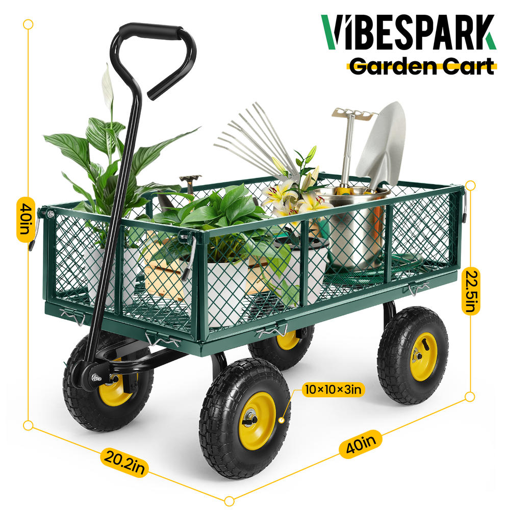 SEJOV Garden Cart Yard Dump Cart w/Sturdy Steel Frame&10" Pneumatic Tires,Outdoor Heavy Duty Utility Garden Cart,550Lb Weight Capacity