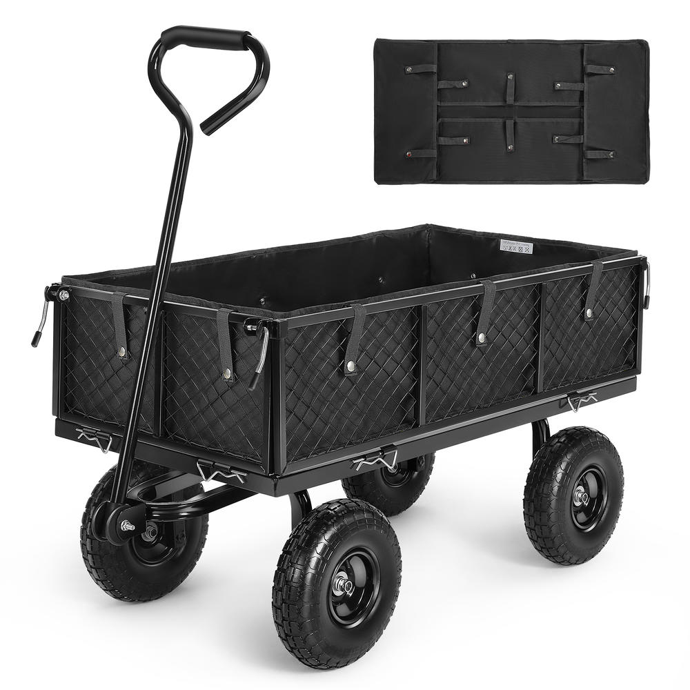 SEJOV Garden Cart Yard Dump Cart w/Sturdy Steel Frame&Wagon Liner&10" Pneumatic Tires,Heavy Duty Utility Cart,660Lbs Weight Capacity