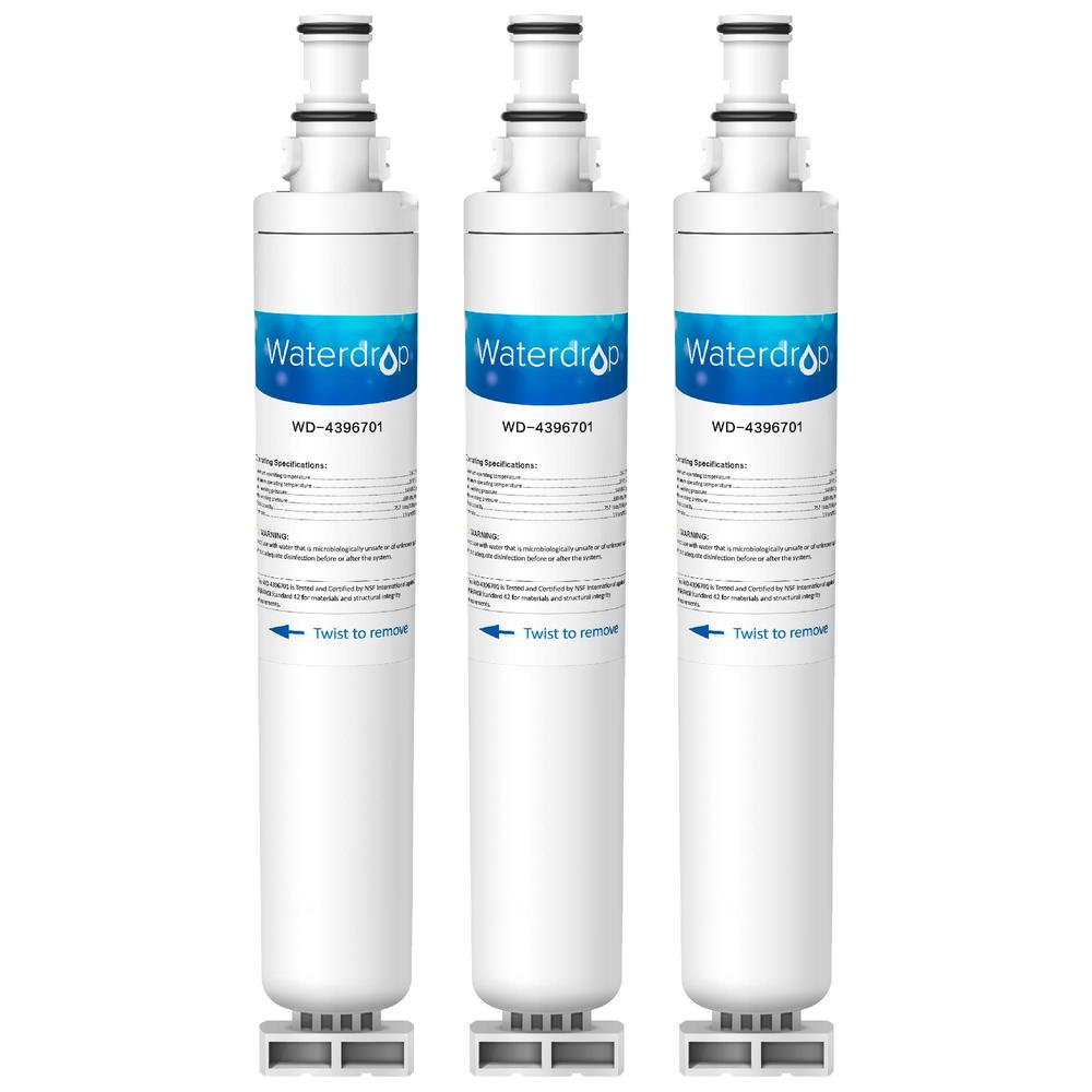 Waterdrop 3 Pack Waterdrop Refrigerator Water Filter Compatible with Whirlpool 4396701, EDR6D1 