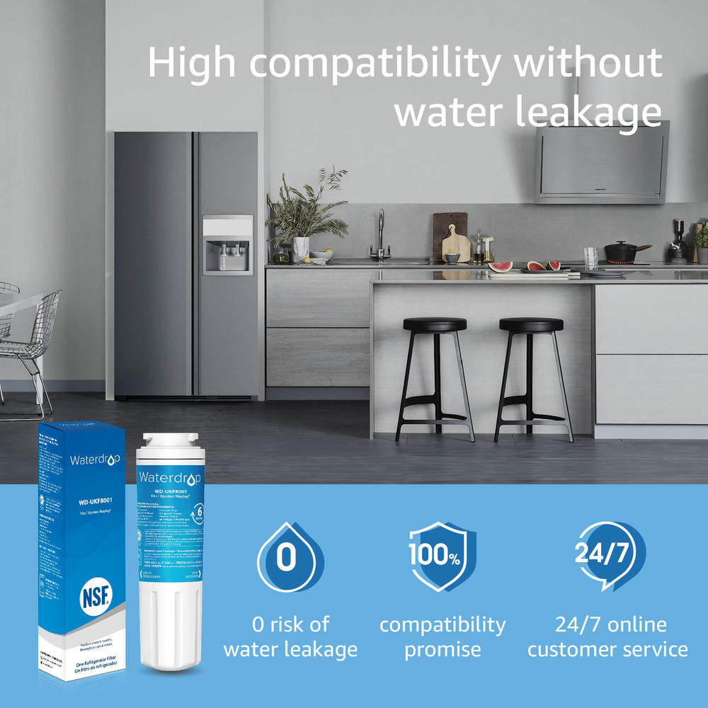 EcoAqua Waterdrop UKF8001 Refrigerator Water Filter 4, Replacement for Whirlpool EDR4RXD1, EveryDrop Filter 4, 4 Filters