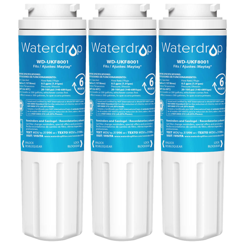 Waterdrop UKF8001 Refrigerator Water Filter 4, Replacement for Whirlpool EDR4RXD1, EveryDrop Filter 4, 3 Filters