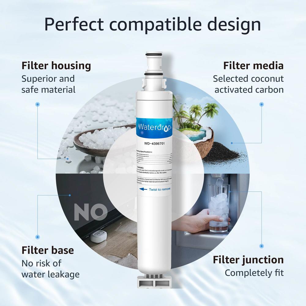 Waterdrop Refrigerator Water Filter Compatible with Whirlpool 4396701, EDR6D1 
