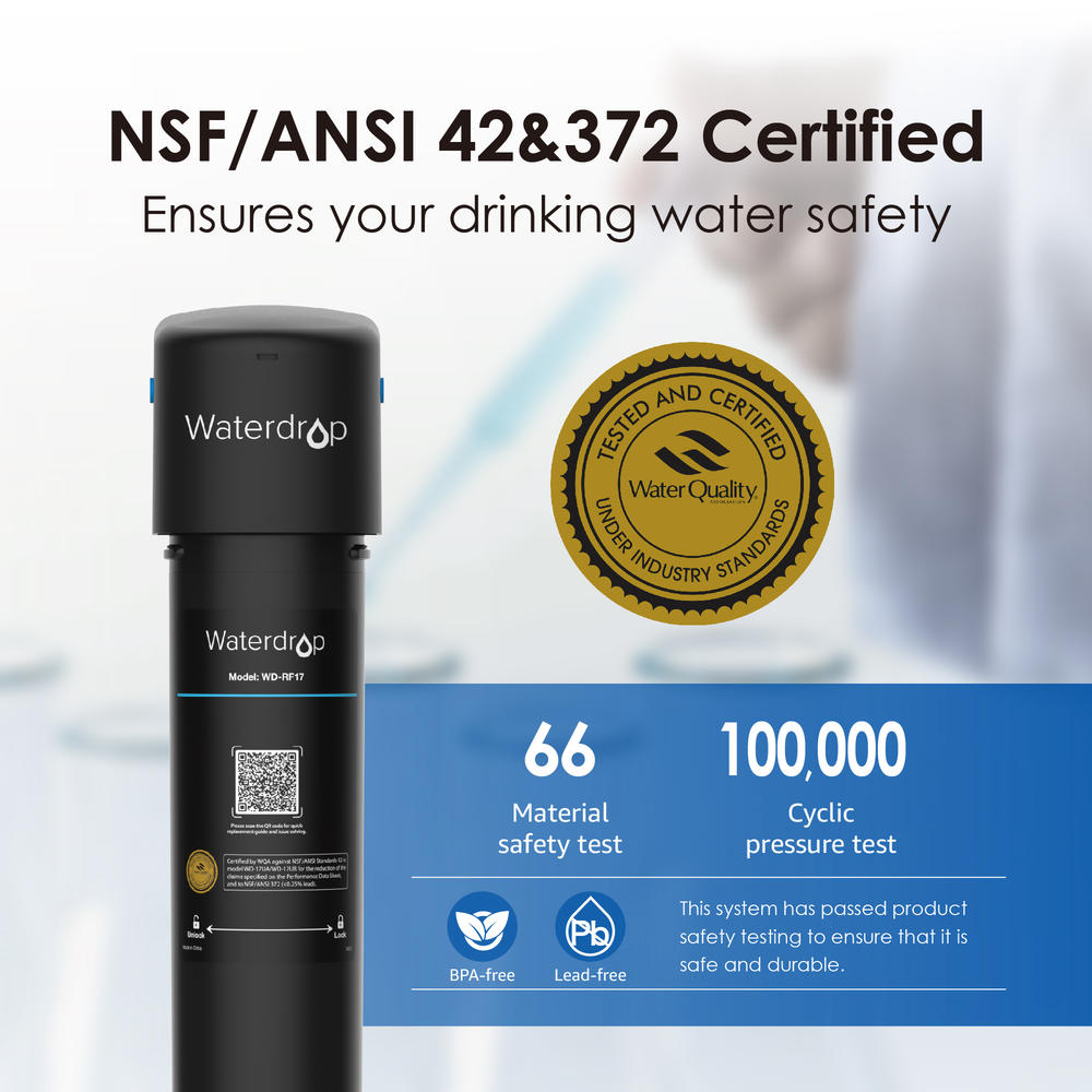 Waterdrop 17UA Under Sink Water Filter System, 19K Gal Main Faucet Under Counter Water Filtration System, Removes 99% Lead