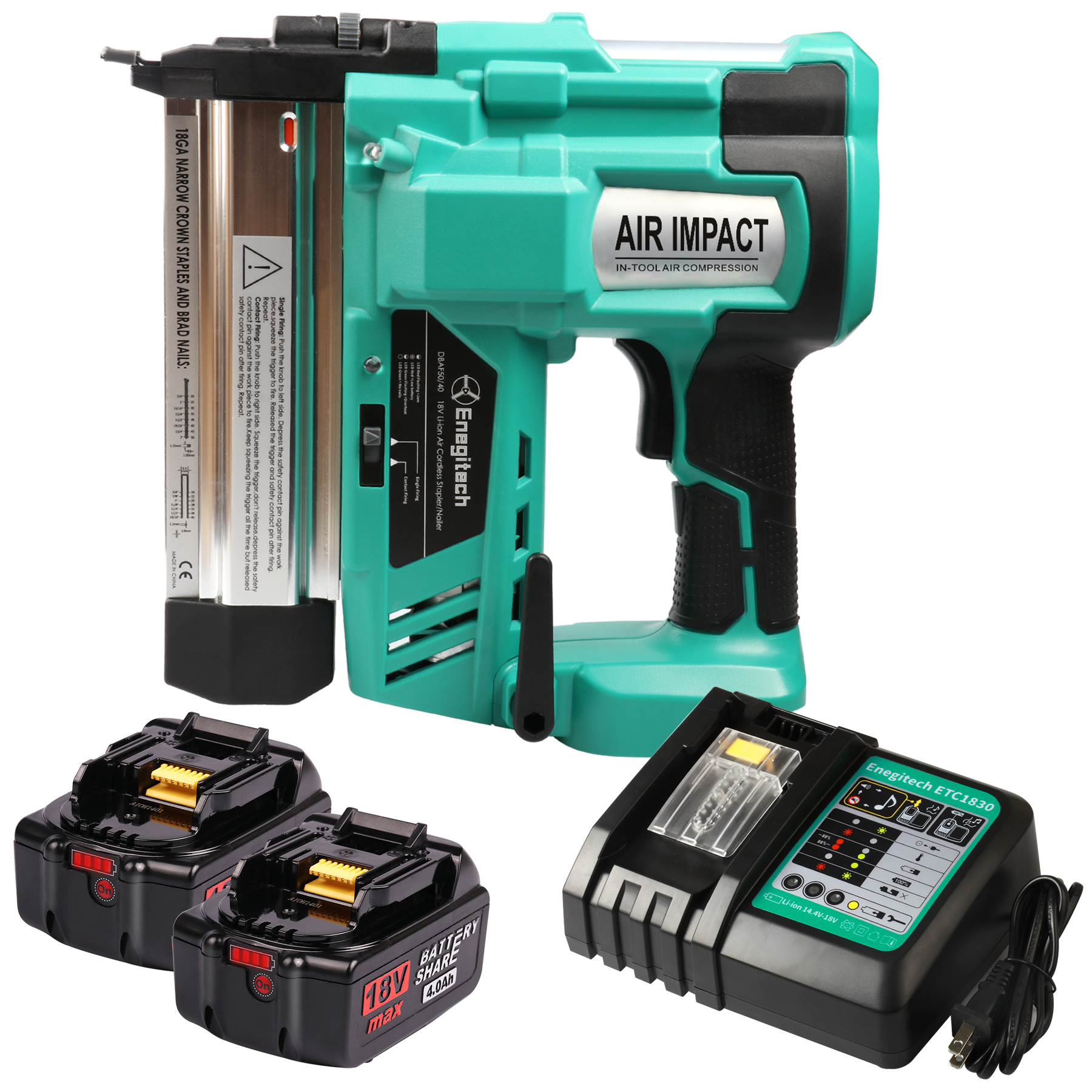 Enegitech Cordless 18V Brad Nailer Stapler, 18 Gauge 2 in 1 18GA with 2