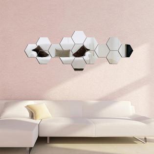 Topper Big Discount 12 Piece Wall Mirror Stickers Hexagon