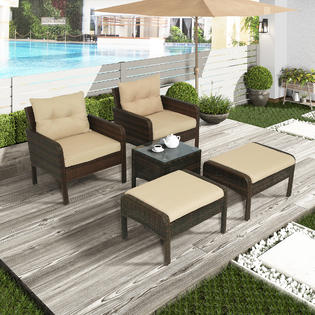 Greatdeal Gdihv10265 5 Piece Pe Rattan Wicker Outdoor Patio Furniture Set With Glass Table
