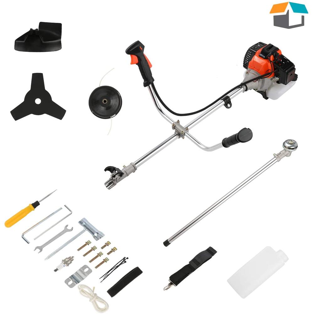 Generic 43CC Grass String Trimmer,2-in-1 Straight Shaft Brush Cutter,Gas Powered String Trimmer/Brushcutter with 2 Detachable Heads