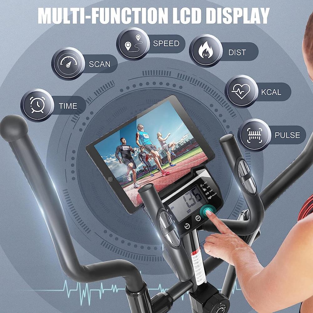funmily 8-Level Adjustable Silent Magnetic Resistance Elliptical Training Machine w/LCD Monitor&Pulse Rate Grip,390LBS Weight Capacity