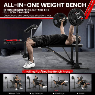 Generic 900LBS Adjustable Weight Bench Set w Squat Rack with Leg