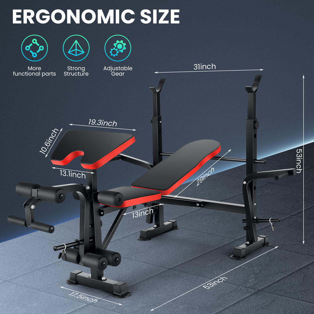 Generic 900 LBS Adjustable Weight Bench Set w/Squat Rack  w/Leg Extension Bench Press Set Sit up Incline Flat Decline Workout Benches