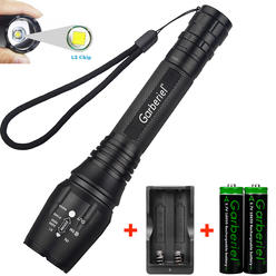 Garberiel Tactical LED Flashlight XM-L2 Super Bright Zoomable Torch w/2*18650 Batteries&Charger for Cycling Hiking Camping