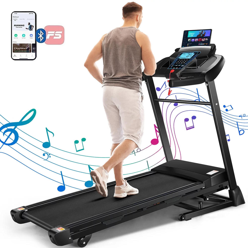 Generic 3.25HP Folding Treadmill with 15% Auto Incline&APP& Bluetooth Audio Speakers,Ultra-Quiet Electric Running Machine 300LB Capacity