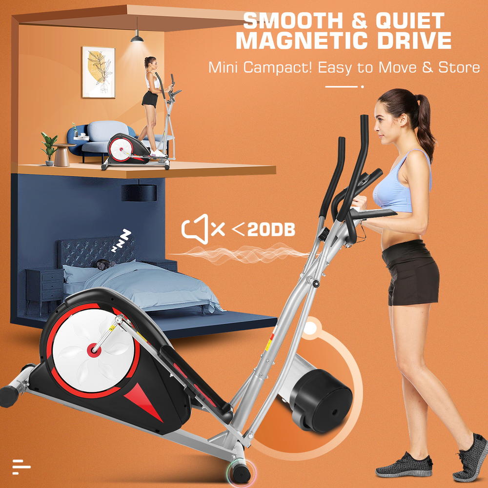 Dreamer 8 Levels Magnetic Resistance Elliptical Training Machine,W/Pulse Rate Grips&LCD Monitor&APP, Quiet&Smooth Driven,Max Load 350LBs