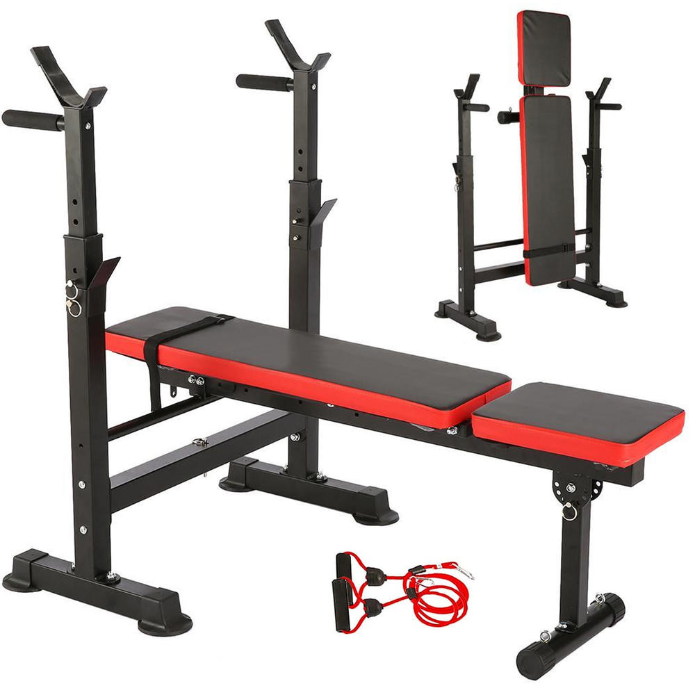 Dreamer Olympic Adjustable Bench Set w/Squat Rack&Pull Rope,600LB Weight Capacity,Folding Full Body Workout Bench Press Set for Home Gym