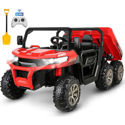 Dreamer 24V Kids Ride On Dump Truck with Remote Control,2 Seater 6-Wheel Electric Tractor Car w/Tipping Bucket&Shovel,Horn,MP3,Bluetooth