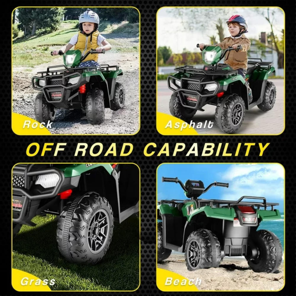 Funcid 12V Kids Ride on ATV 4-Wheeler Quad Battery Powered E-Car w High/Low Speed,2X30W Motor,Treaded Tire,Soft Braking,LED Light,Music