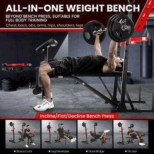 oppsdecor Adjustable Weight Bench 900LBS Olympic Weight Bench Set w Squat Rack Preacher Curl Leg Extension