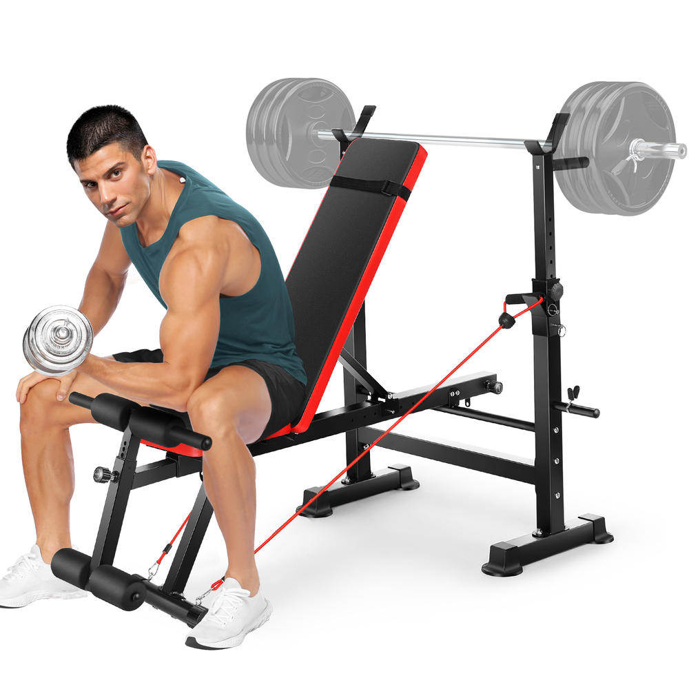 Dreamer 600lbs 6 in 1 Adjustable Olympic Multifunctional Weight Bench Set with Leg Developer Preacher Curl Rack& Barbell Rack& Pull Rope