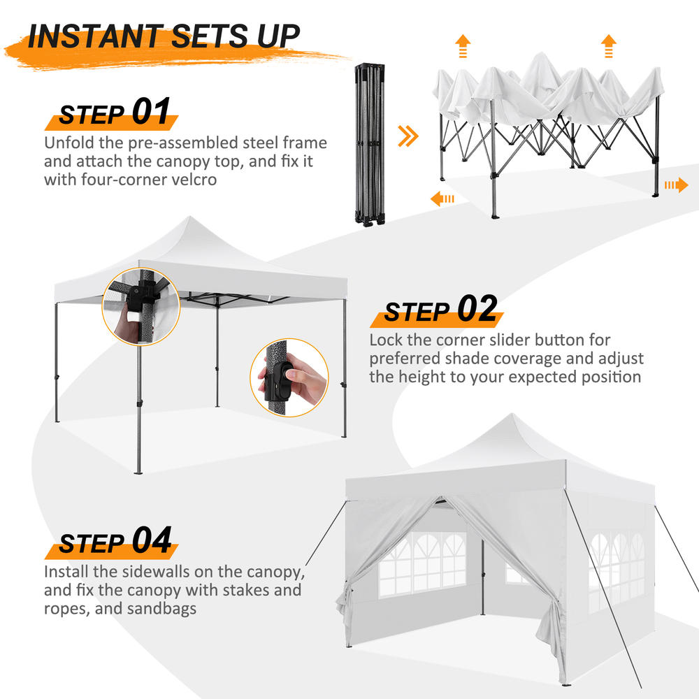 Dreamer 10x10FT Pop Up Canopy,Outdoor Commercial Instant Shelter Waterproof Party Tent with 4 Removable Sidewalls,Roller Bag&4 Sandbags