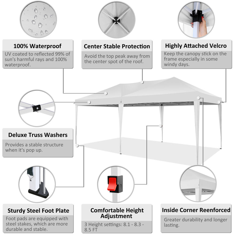 COBIZI 10x20 Pop Up Canopy Without Sidewall, Commercial Instant Outdoor Event Shelter Gazebo,Portable Tents w/4 Sandbags&1 Carrying Bag