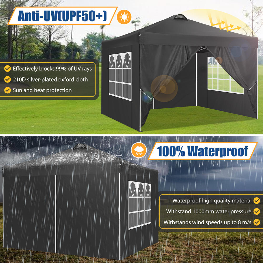 Dreamer 10'x10' Pop Up Canopy w/Top Vent,Waterproof&Sunproof Outdoor Tent w/4 Removable Sidewalls,4 Sandbags,4 Wind Ropes,8 Ground Nails