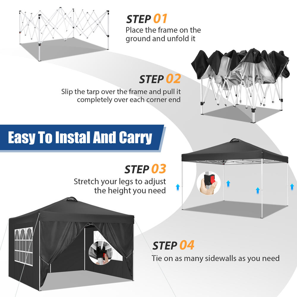 Dreamer 10'x10' Pop Up Canopy w/Top Vent,Waterproof&Sunproof Outdoor Tent w/4 Removable Sidewalls,4 Sandbags,4 Wind Ropes,8 Ground Nails