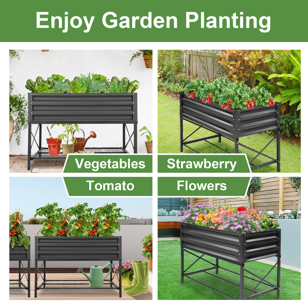 SEJOV Galvanized Raised Garden Bed w/Storage Shelf&Protective Liner,43×22×30in Large Metal Elevated Planter Box for Backyard,Patio,etc