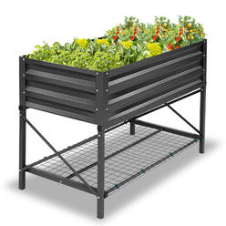 SEJOV Galvanized Raised Garden Bed w/Storage Shelf&Protective Liner,43×22×30in Large Metal Elevated Planter Box for Backyard,Patio,etc
