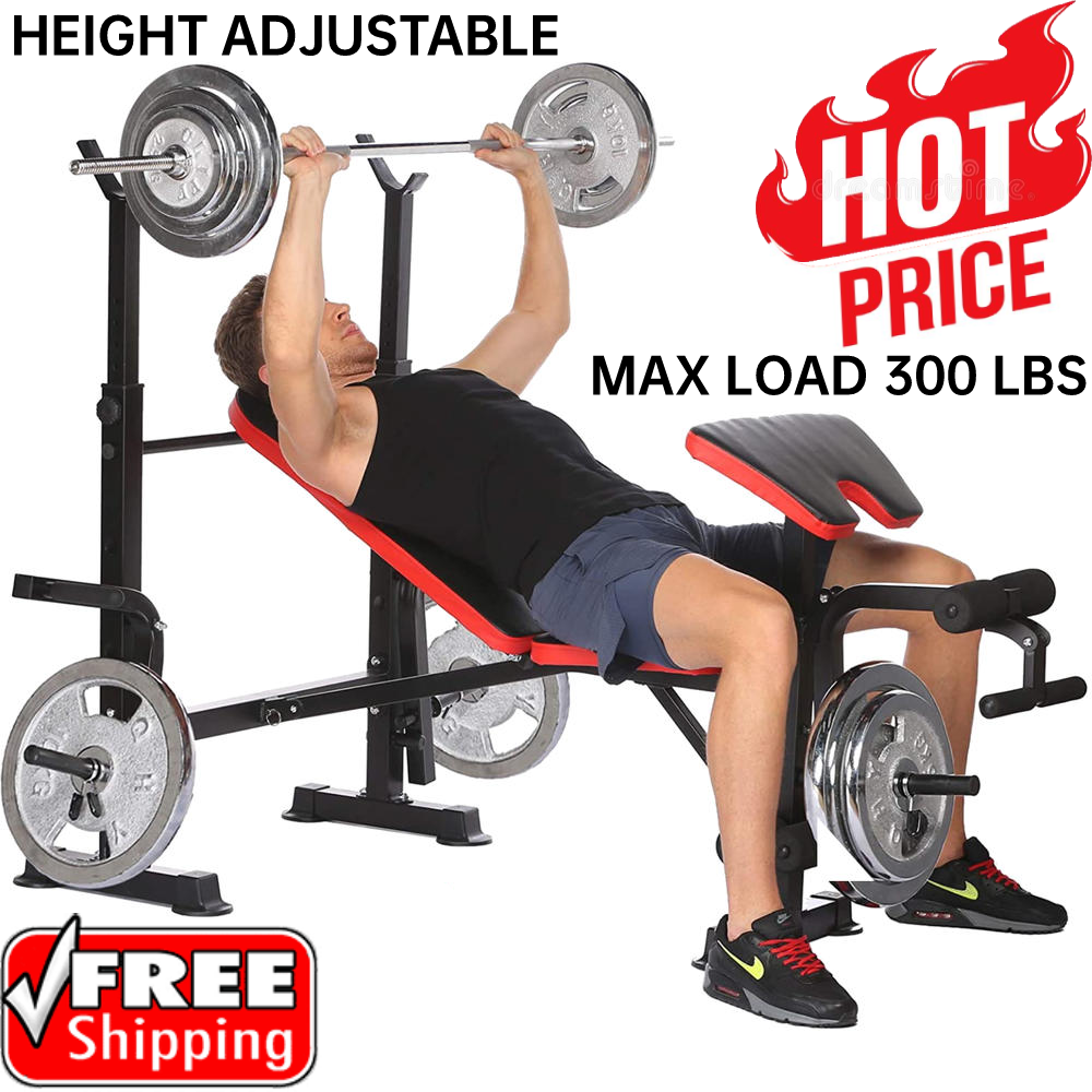 Weider Pro 265 Standard Bench With 80 Lb Vinyl Weight Set