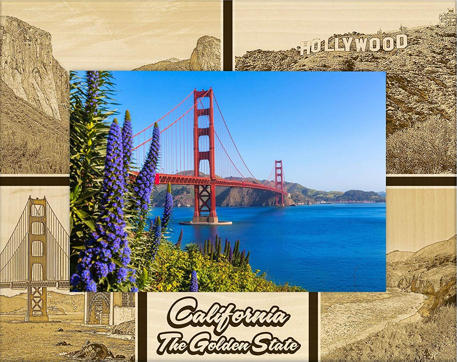 5 x 7 California The Golden State Laser Engraved Wood Picture Frame 