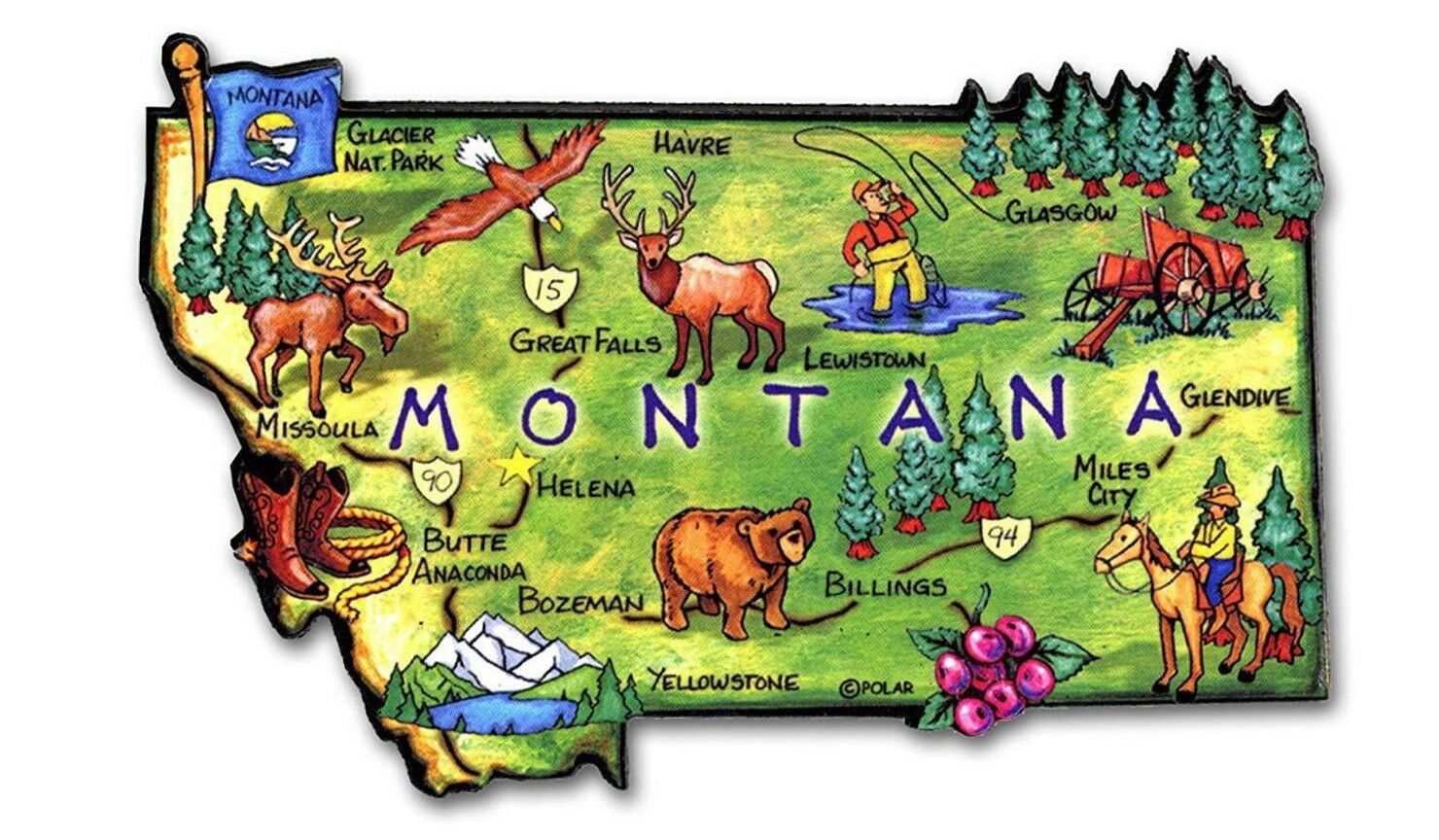 Saddle Mountain Souvenir Montana the Treasure State Artwood Jumbo Fridge Magnet