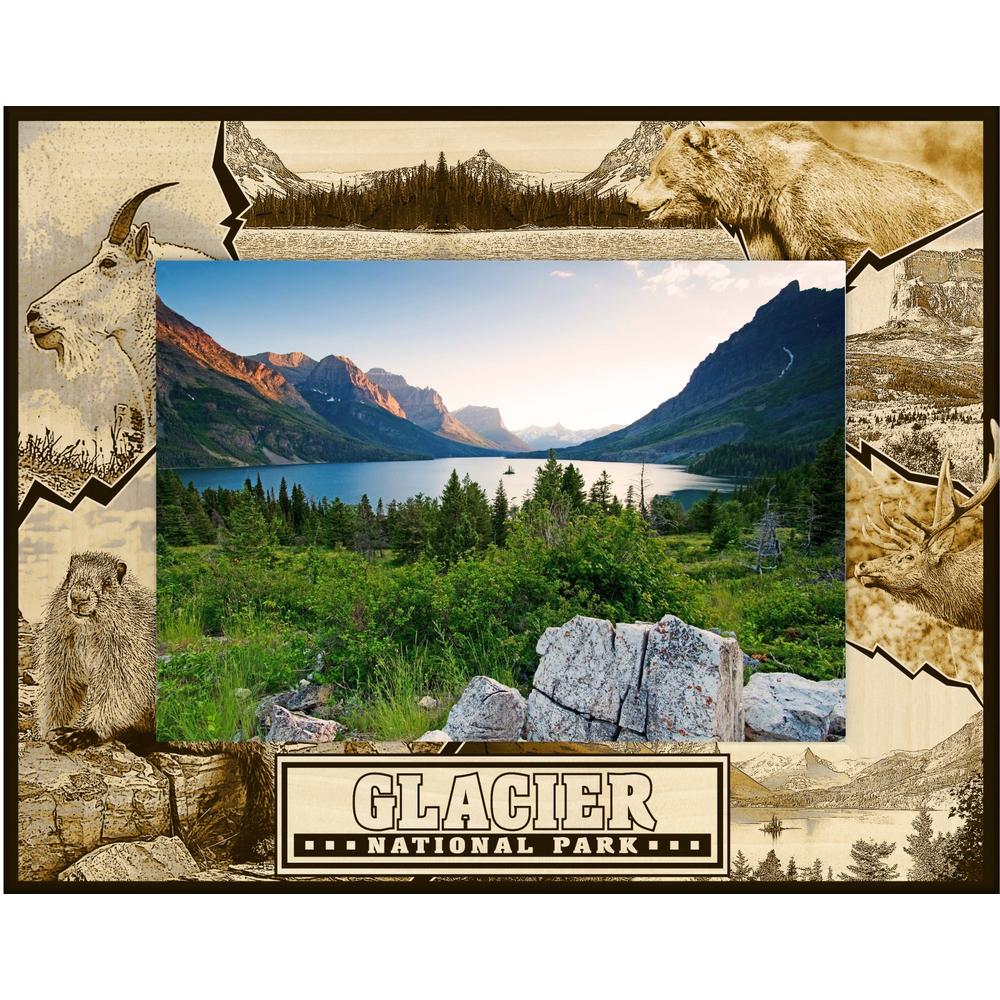 Saddle Mountain Souvenir Glacier National Park Montage Laser Engraved Wood Picture Frame Landscape (8 x 10)