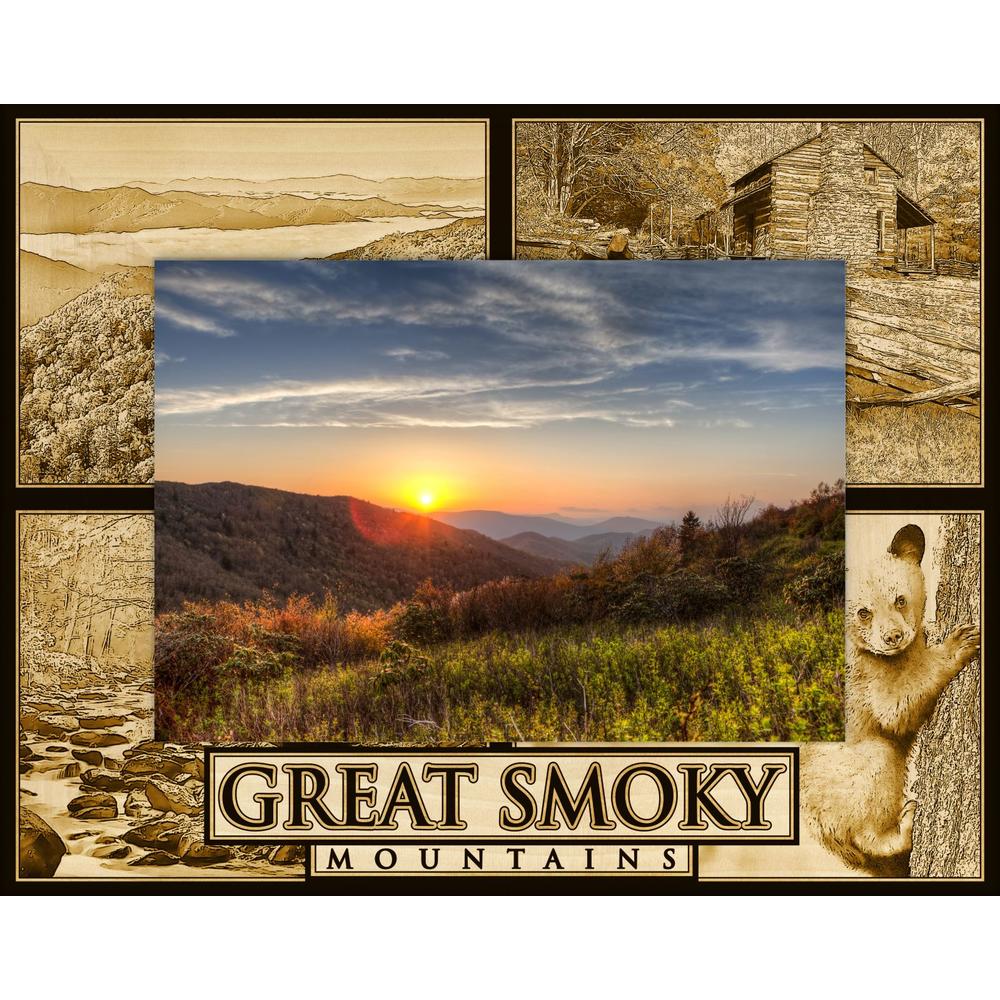 Saddle Mountain Souvenir Great Smoky Mountains Laser Engraved Wood Picture Frame Landscape (5 x 7)