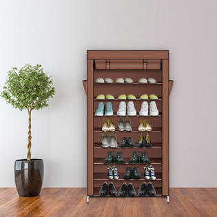Hotselling 10 Tiers Shoe Rack With Dustproof Cover Closet Shoe Storage Cabinet Organizer Mocha