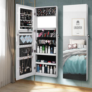 Hotselling Retro Jewelry Cabinet With Full Length Mirror Lockable Wood Grain Coating Decoration Storage Dressing Jewelry Mirror Cabinet