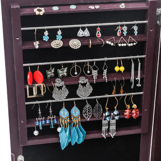 Hotselling Jewelry Cabinet With Full Length Mirror Wooden Wall Mounted 4 Layer Shelf With Mirror 3 Color Led Light Jewelry Storage Cabinet
