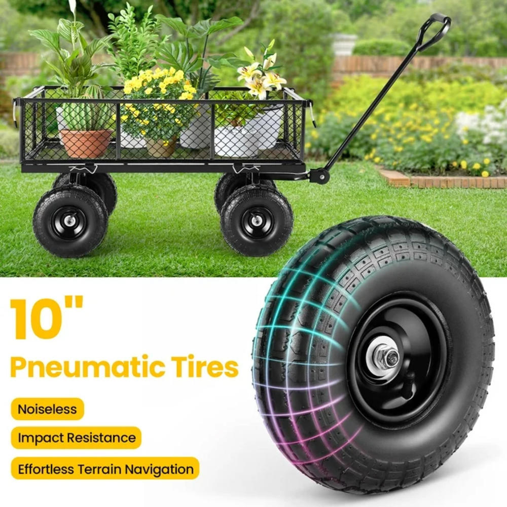SEJOV Garden Cart Yard Dump Cart w/Sturdy Steel Frame&10" Pneumatic Tires,Heavy Duty Utility Cart for Outdoor, 660Lbs Weight Capacity