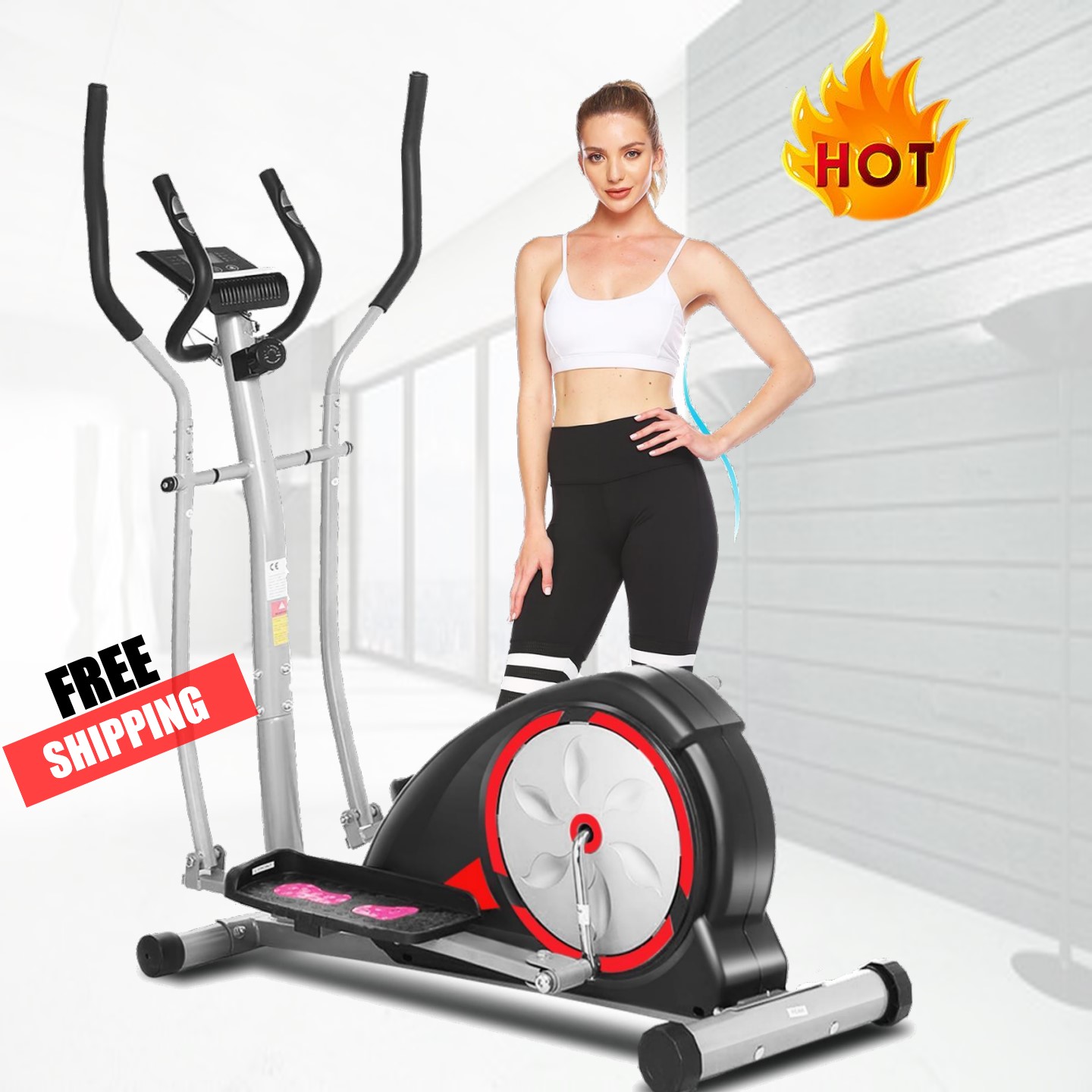 Magnetic Control Mute Elliptical Trainer  Exercise  Bike Fitness  LCD Monitor