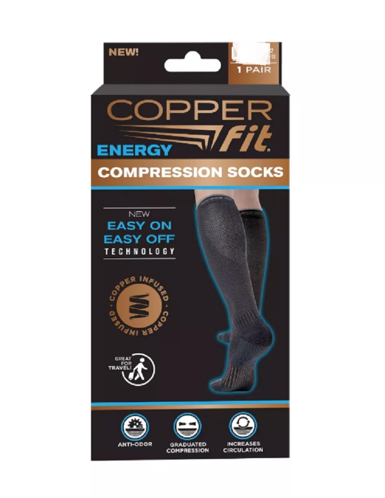 Copper Fit Easy On Compression Unisex Socks 2 Pack L/XL