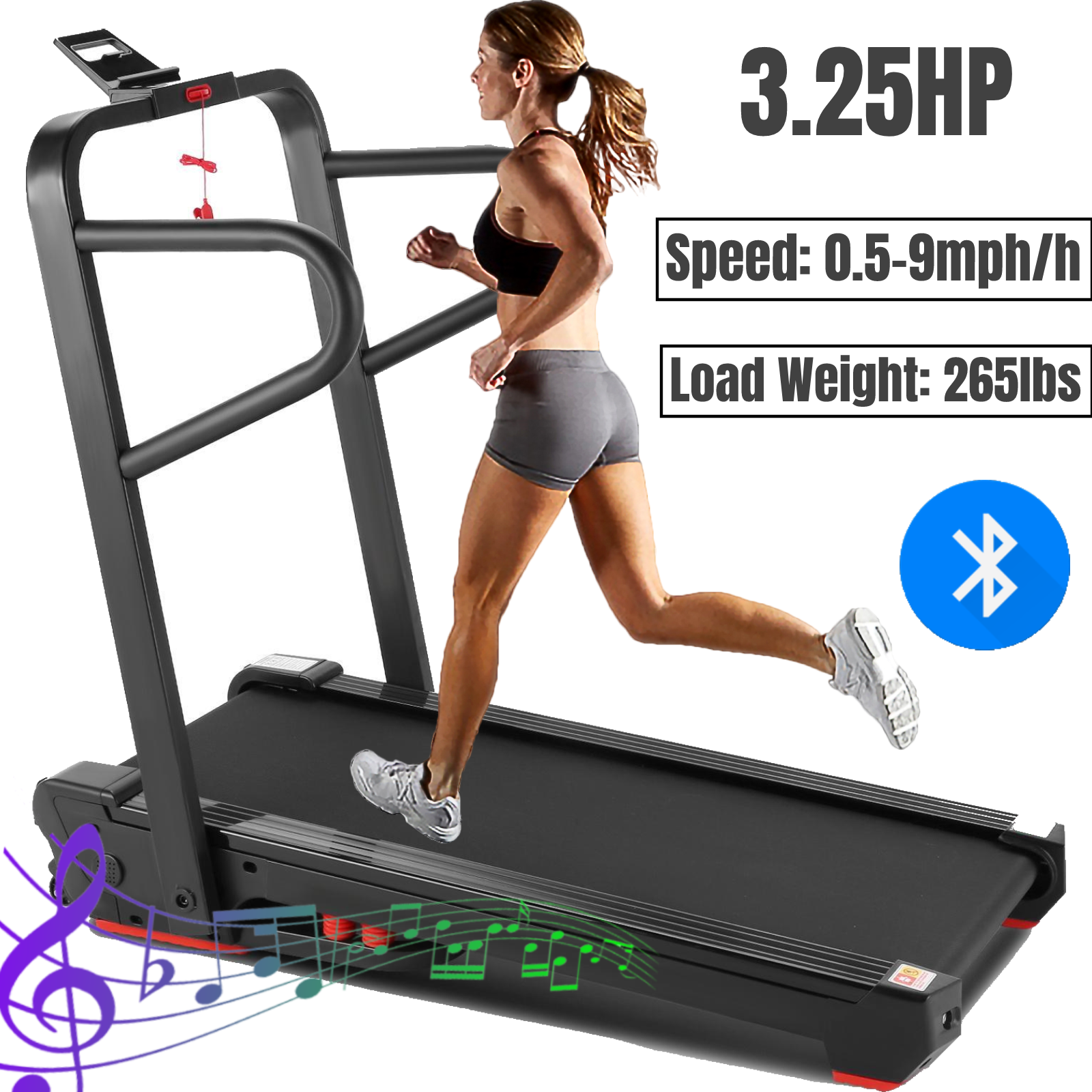 Superior 3 25 Hp Folding Treadmills With Incline Shock Absorber Spring And Bluetooth Speaker Electric Running Walking Machine For Home