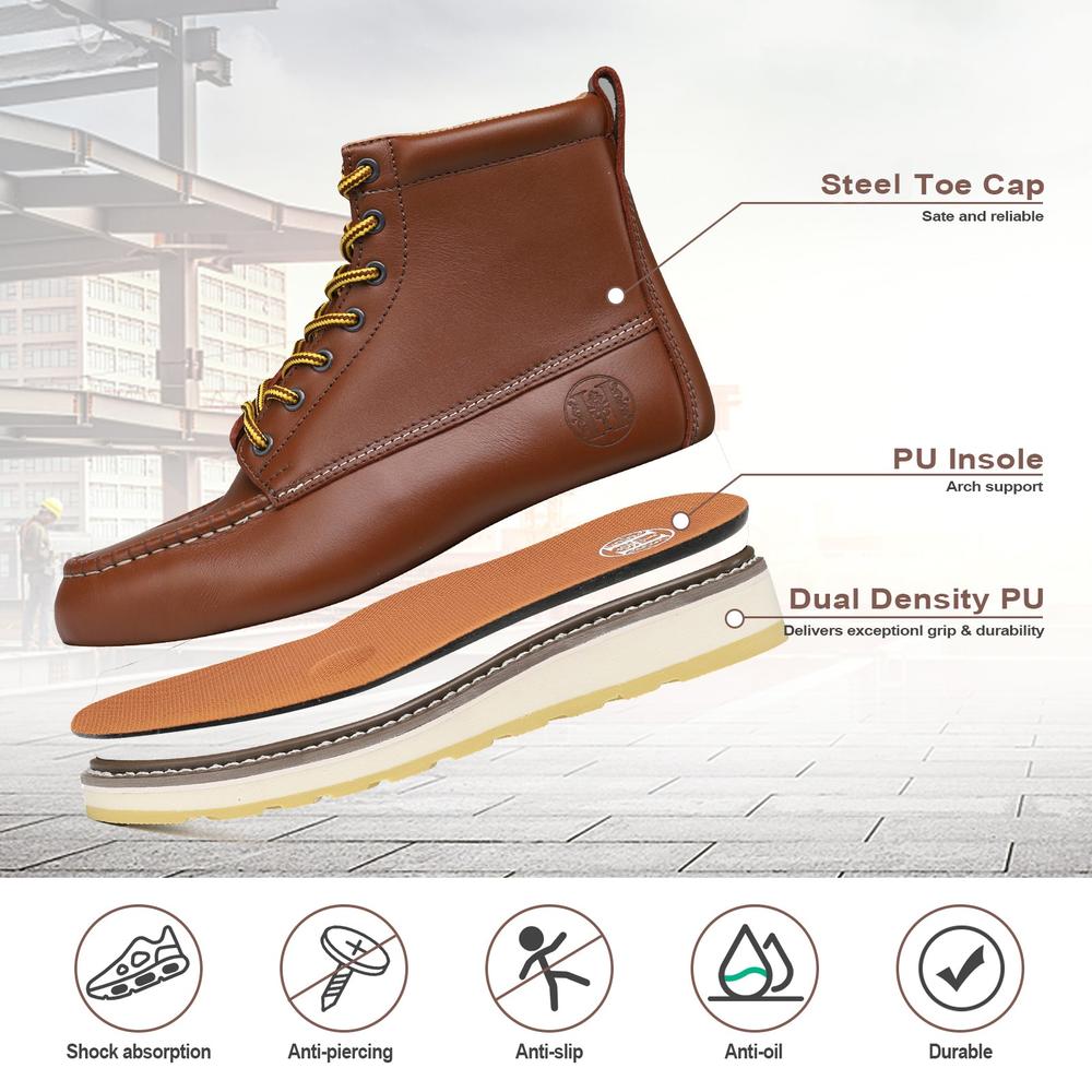 Hardgo Steel Toe Men's 6 Inch Leather Slip Resistant Durability Oil Resistant Work Boots Work Shoes- Hardgo 84992