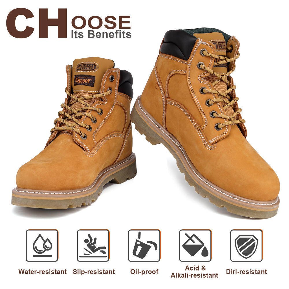 Hardgo Men's Work Boots 6" Leather Soft Toe Nubuck, Rubber Sole