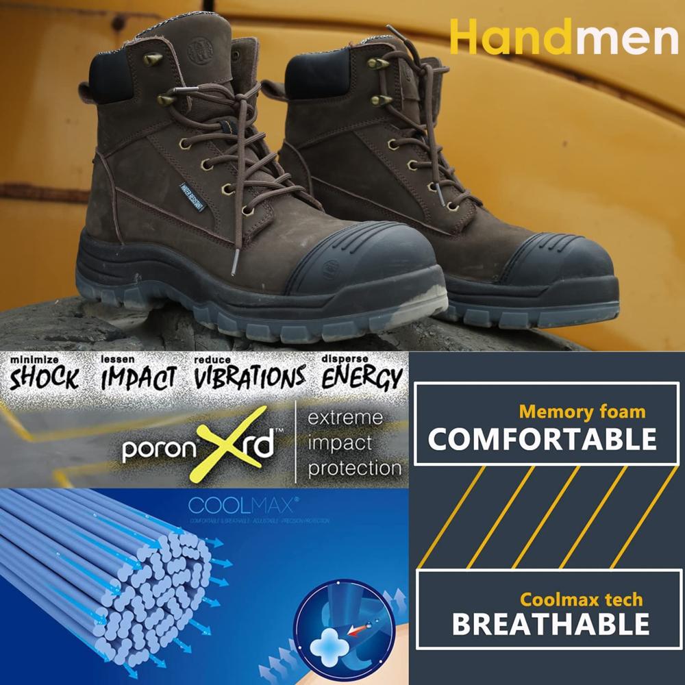 HANDPOINT Work Boots for Men, 6" Composite Toe Waterproof Mens Work Boots, Non-Slip Puncture-Proof Safety EH Working Shoes-81N02