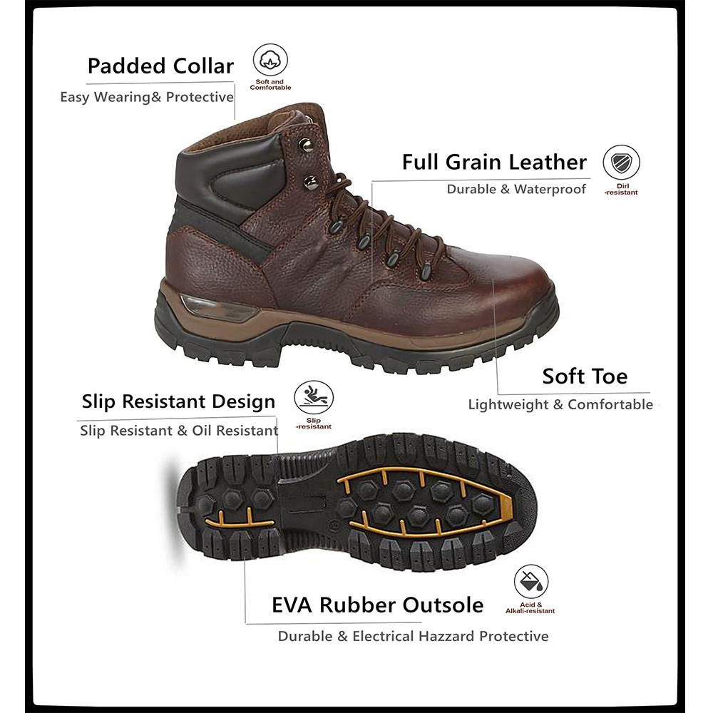 HANDPOINT Men' Soft Toe Full Grain Leather Boots Construction Slip Resistant Work & Safety Work Shoes -DH84315