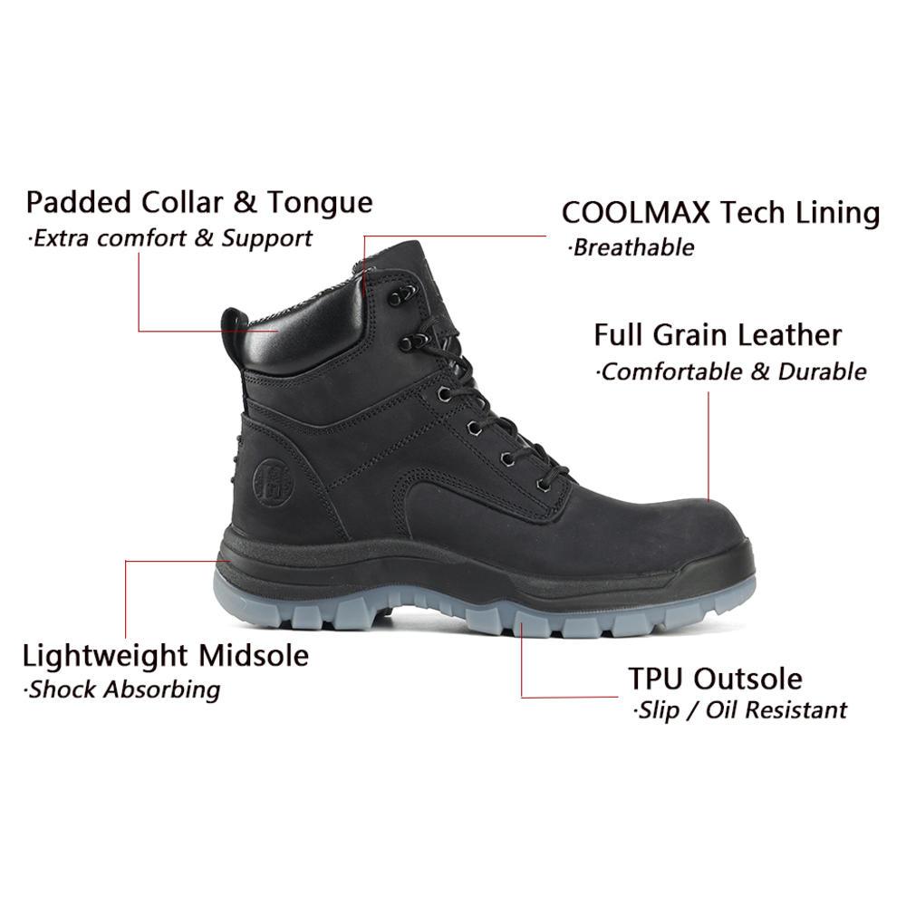 HandPoint Mens 6 inch Soft Toe Slip Resistant Waterproof Anti-puncture Work Boots 80N01(Black)