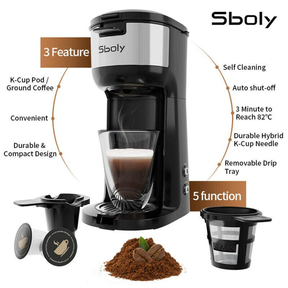 Sboly Single Service Coffee Maker K-Cup Brewer Pod & Ground Percolators