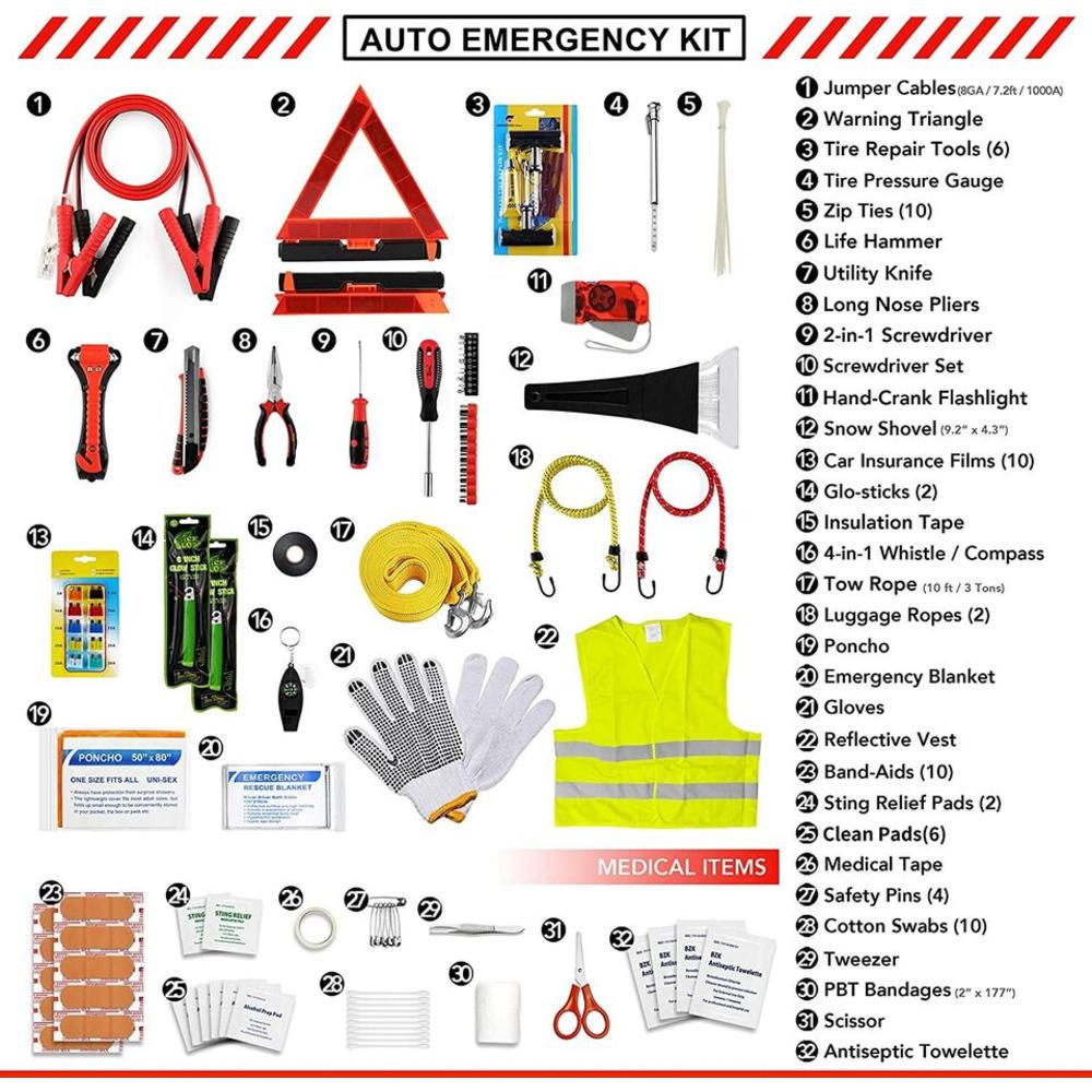 FIRSTBUY Car Emergency Kit Multifunctional Roadside Assistance Car Breakdown Kit