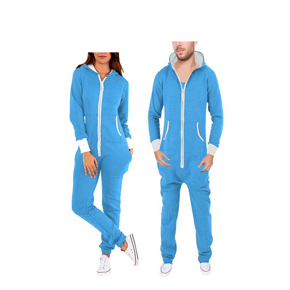 SkylineWears Couple Matching One-Piece Non Footed Pajamas Men Jumpsuits Women Hooded Fleece