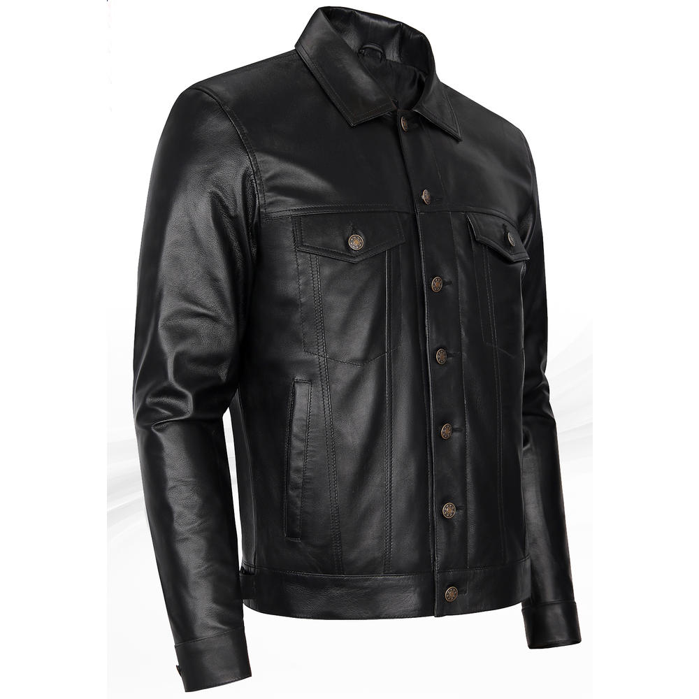 SKYLINEWEARS Men’s Real soft sheep Napa leather Trucker Iconic Leather Jacket