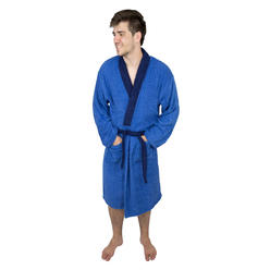 SkylineWears Men's Shawl Collar Bathrobe Lightweight Two Tone Terry Cotton Bathrobe Cloth Robe